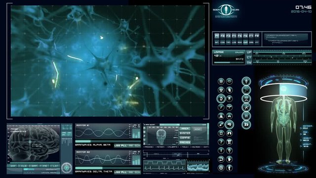 Human neural network visualization. Futuristic medical application interface. 