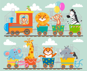 Funny animal on train. Vector illustration