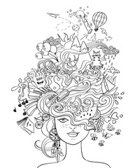 Girl's Portrait With Crazy Hair - Lifestyle Concept.