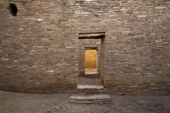 Pueblo Bonito doors and stone walls, Chaco Canyon Historical Park,  New Mexico, United States