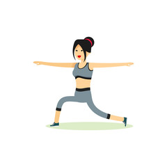 Fototapeta na wymiar Girl posing pose yoga. Characters women exercises yoga, isolated on white background. People banner healthy lifestyle. Woman involved in sports, vector illustration
