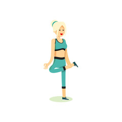 Girl posing pose yoga. Characters women exercises yoga, isolated on white background. People banner healthy lifestyle. Woman involved in sports, vector illustration