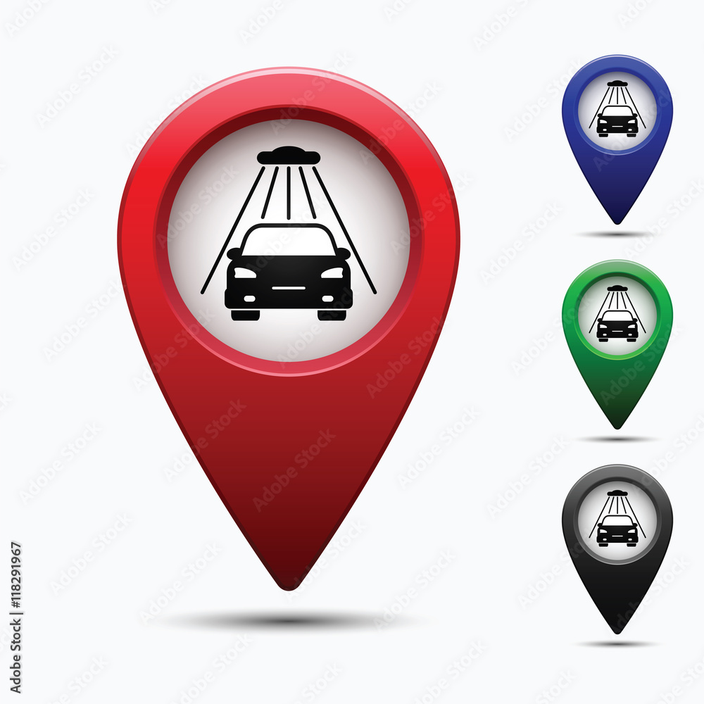 Poster colored map pointer with symbol showplace and lion . for location maps. mark icon. sign for gps navi