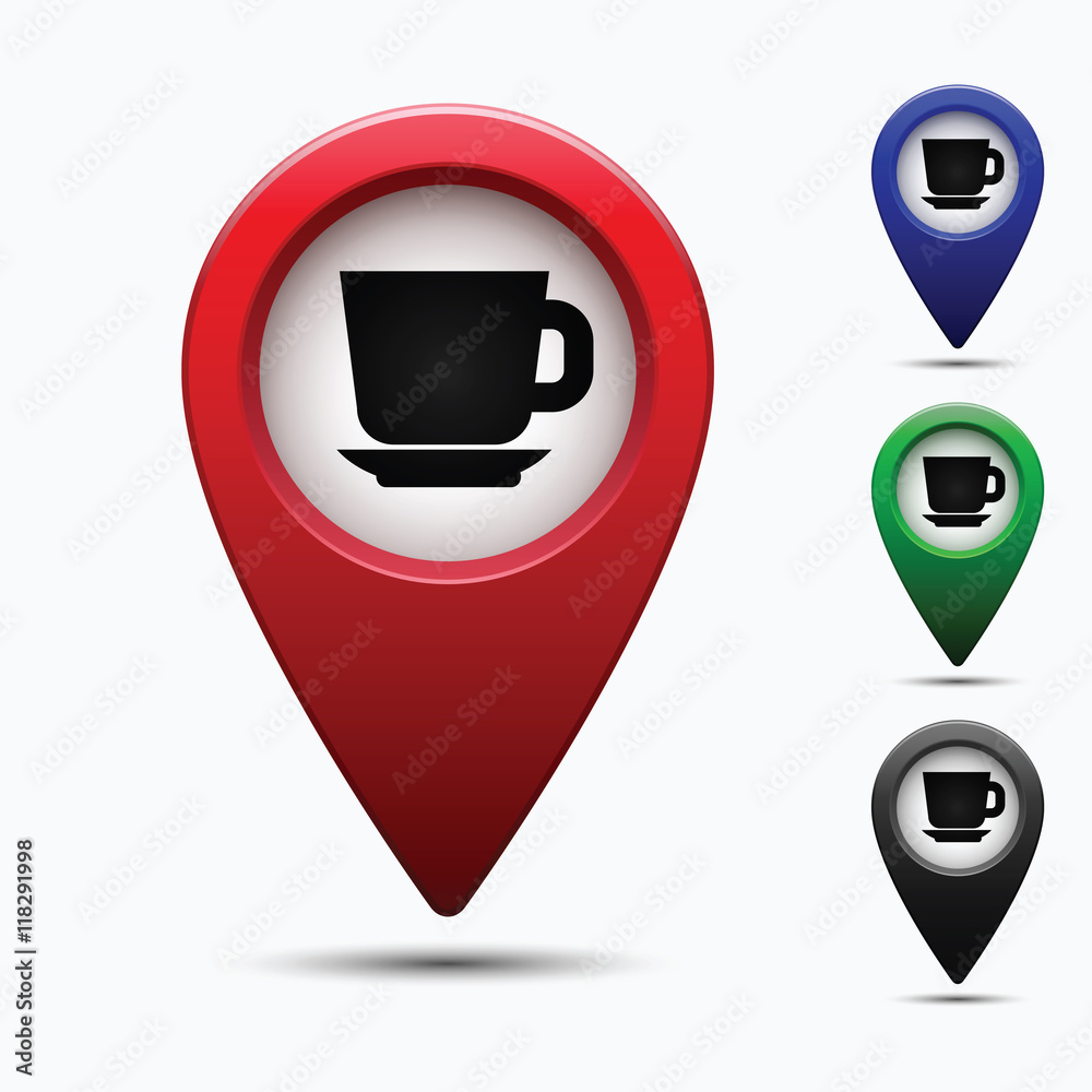Poster colored map pointer with symbol showplace and lion . for location maps. mark icon. sign for gps navi