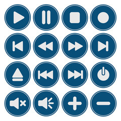 Collection of media icons.Player buttons set. Different media audio and video signs. Vector isolated illustration