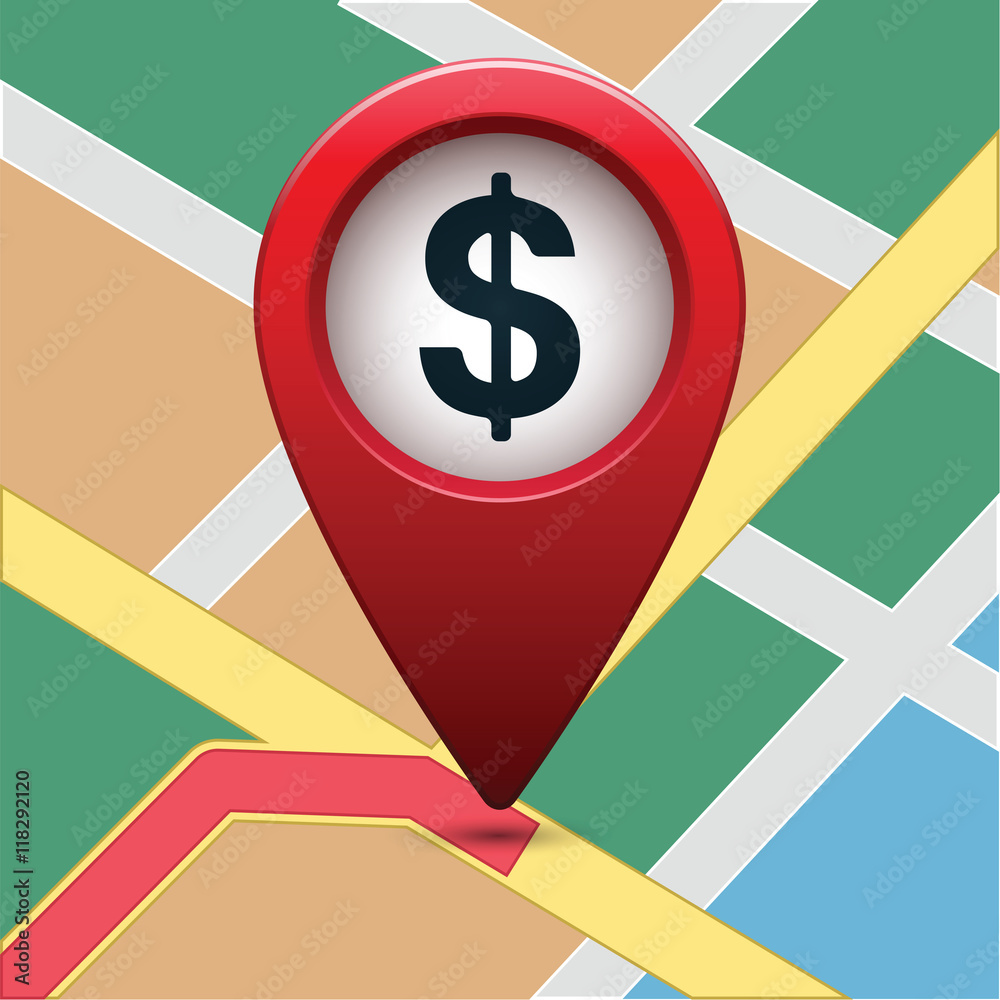 Poster colored map pointer with symbol showplace and lion . for location maps. mark icon. sign for gps navi