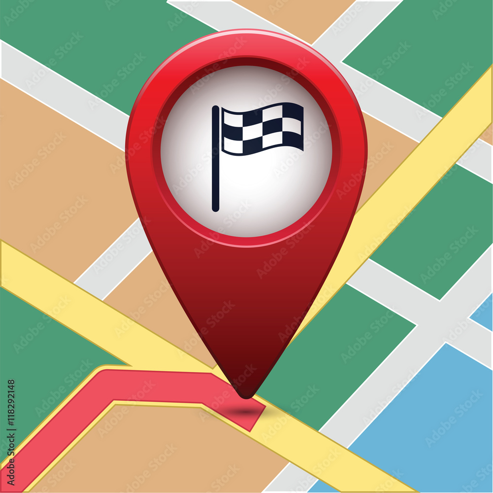 Poster colored map pointer with symbol flag and finish. for location maps. mark icon. sign for gps navigati