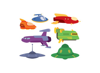 UFO spaceship vector set.
