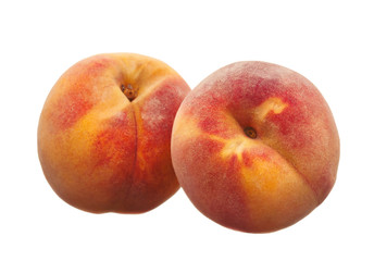 Fototapeta na wymiar Delicious juicy ripe fresh peaches on white background