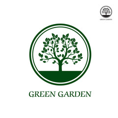 Obraz premium Green vector tree in border. Graphic element.
