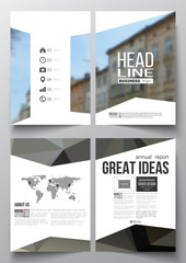 Set of business templates for brochure, magazine, flyer, booklet or annual report. Polygonal background, blurred image, modern triangular texture