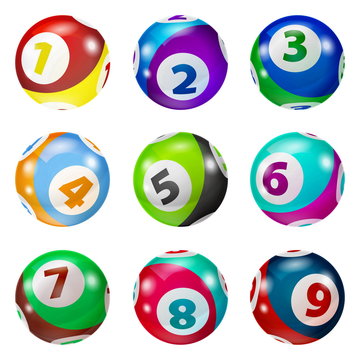 Set of Lottery Colored Number Balls. Vector Colorful Bingo. Lottery Number Balls. Colored balls isolated. Bingo ball. Bingo balls with numbers. Set of colored balls.