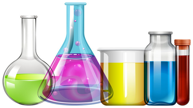 Glass Beakers With Colorful Liquid