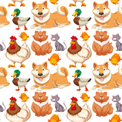 Seamless background with many cute pets