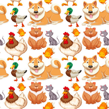 Seamless background with many cute pets