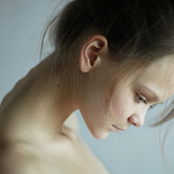 Caucasian woman looking down