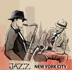 Cercles muraux Art Studio Deux saxophonistes de jazz jouant à New York