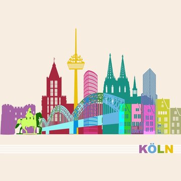 K&ouml;ln Panorama Skyline Wandtatoo Sehensw&uuml;rdigkeiten K&ouml;lner Dom Hohenzollernbr&uuml;cke Rathaus Triangle Stadtansicht St&auml;dtetour Tourismus
