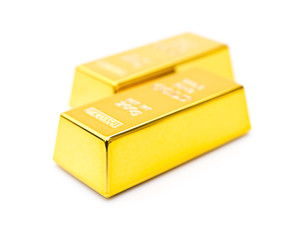 two pieces of gold bar on a white background