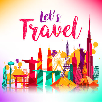 Travel and tourism of silhouettes icons background