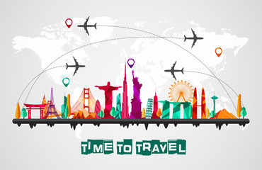 Travel and tourism of silhouettes icons background