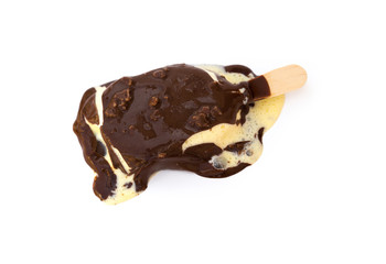 chocolate outer ice cream melting a lot on a white background
