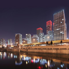 Fototapeta na wymiar Beijing skyline with Tonghui river at twilight.