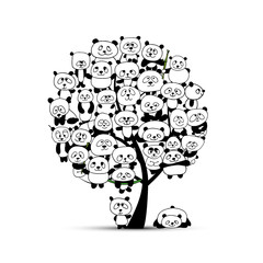 Fototapety  Drzewo z zabawnymi pandami, szkic do swojego projektu