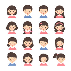 Kids Avatar Cartoon. Set of cute boys and girls character with different hair style on white background.