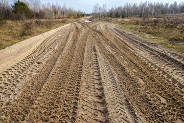 Truck traces on a road