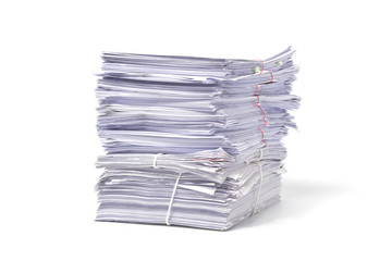 Stack of business papers isolated on white background