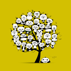 Fototapety  Drzewo z zabawnymi pandami, szkic do swojego projektu