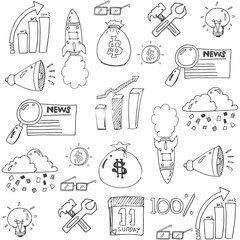 Doodle of design business icon set