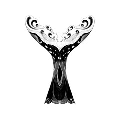 The Whale Tail by Water. Sketch Artwork, Creative Idea, Innovative art, Concept Illustration, Tattoo Design.