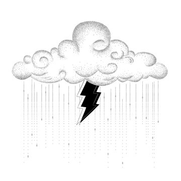 The Cloud, Rain and Lightning. Sketch Artwork, Creative Idea, Innovative art, Concept Illustration, Tattoo Design.

