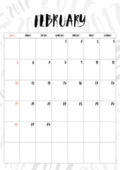 vector,2017 calendar February month with table on 2017 pattern b