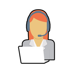 operator assistant woman headphone call center technical service icon. Isolated and flat illustration