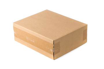 Closed cardboard Box or brown paper package box isolated with so