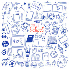 Back to school hand drawn sketch icons set.