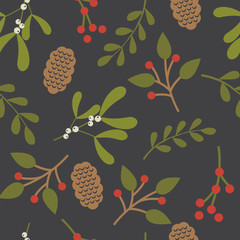 Seamless christmas background with leaf and mistletoe design