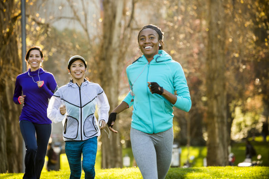 Women running in park