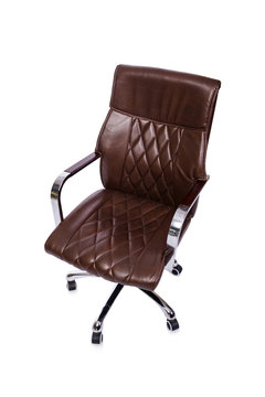 Brown Leather Office Chair Isolated On White