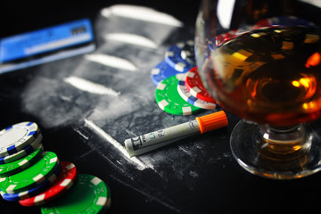 vacation table with party brandy alcohol glass drug