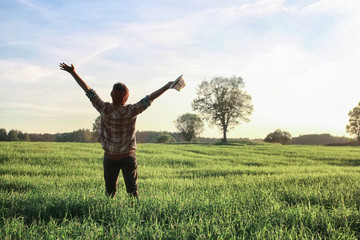 man with backpack trip nature