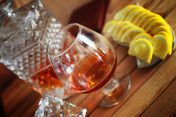 alcohol brandy set glass and carafe