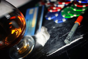 vacation table with party brandy alcohol glass drug