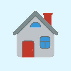 Funny cartoon style house icon. Vector illustration. Flat color design