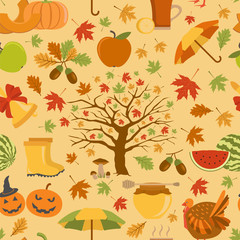 Autumn seamless pattern. Halloween and Thanksgiving day. Flat de