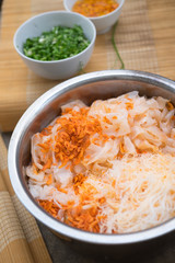 Variety types and shapes of Thai noodles