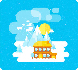 Ski resort in mountains, winter time, snow and fun